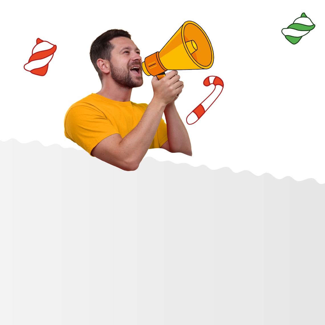 man with megaphone on purple background