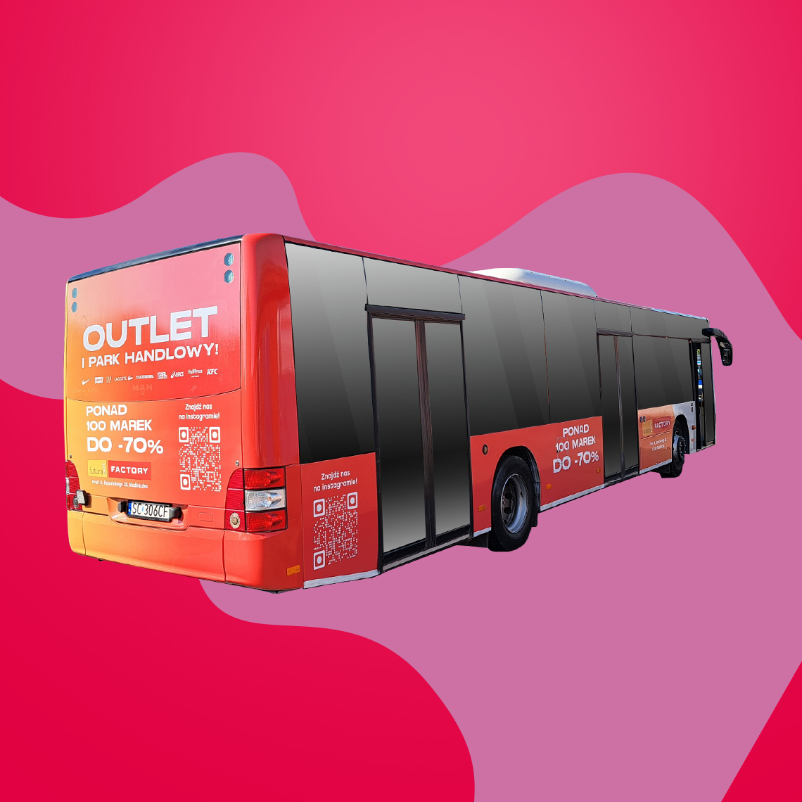 autobus na różowym tle